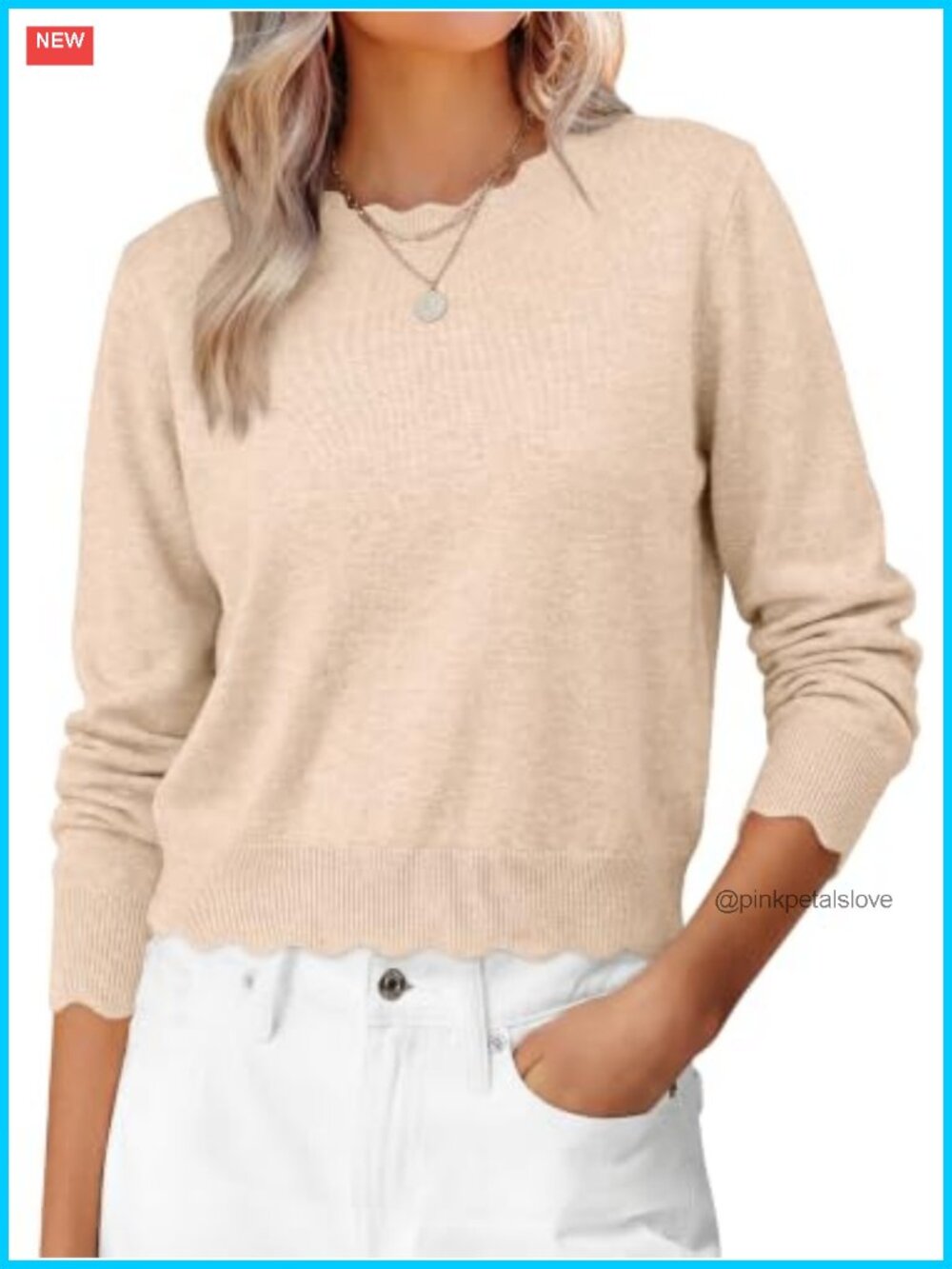 Ribbed Knit Scallop Edge Cropped Sweater Pullover Lightweight